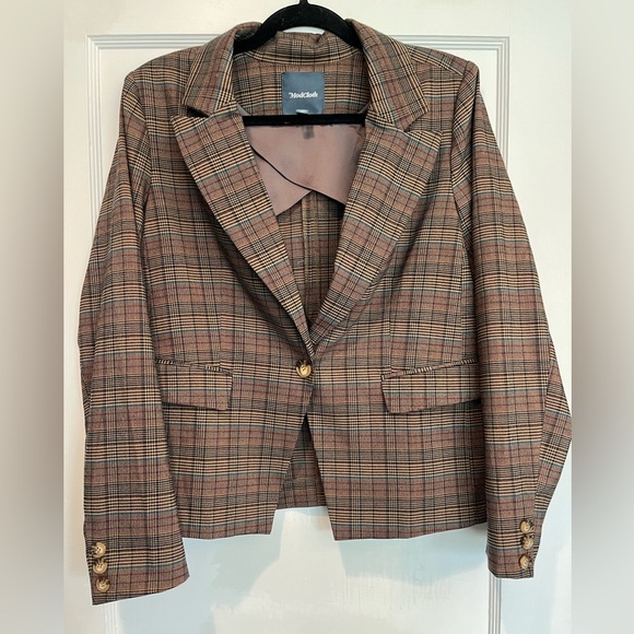 ModCloth Single Button Brown Plaid Blazer Size Large - Picture 1 of 11
